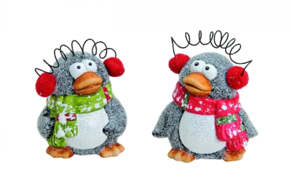 2 Pinguine Pinguin rot grau weiß Dekoration Weihnachten Figur Deko Figuren 13cm