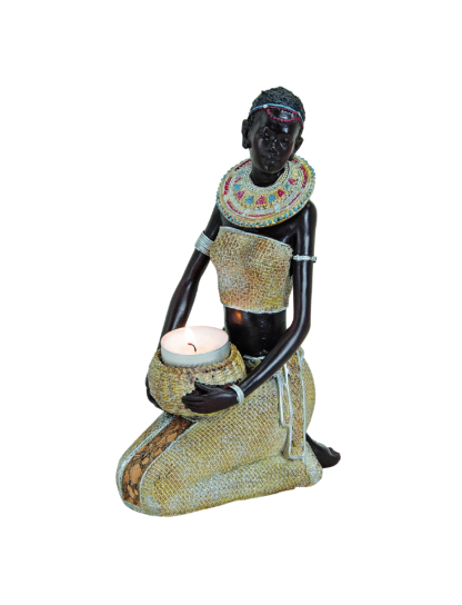 Deko Figur Skulptur AFRIKANERIN Teelichthalter H 22 cm NEU Dekoration Geschenk