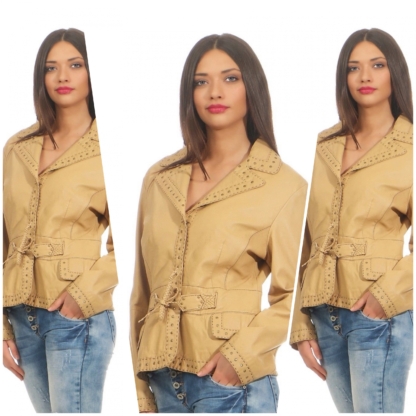 el / suelo Damen Lederjacke Jacke beige Leder Nude elegant Fest Feier Party
