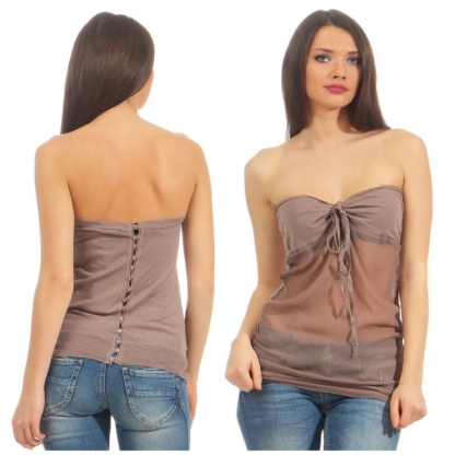 Patrizia Pepe Maglia Neckolder Top White Melange NP 119€ Trägershirt Trägertop Seidentop beige