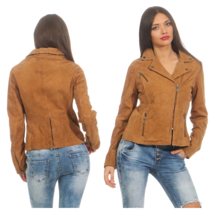 REVERSO Damen Lederjacke Rauleder Lammleder Braun Damenjacke Leder Echtleder