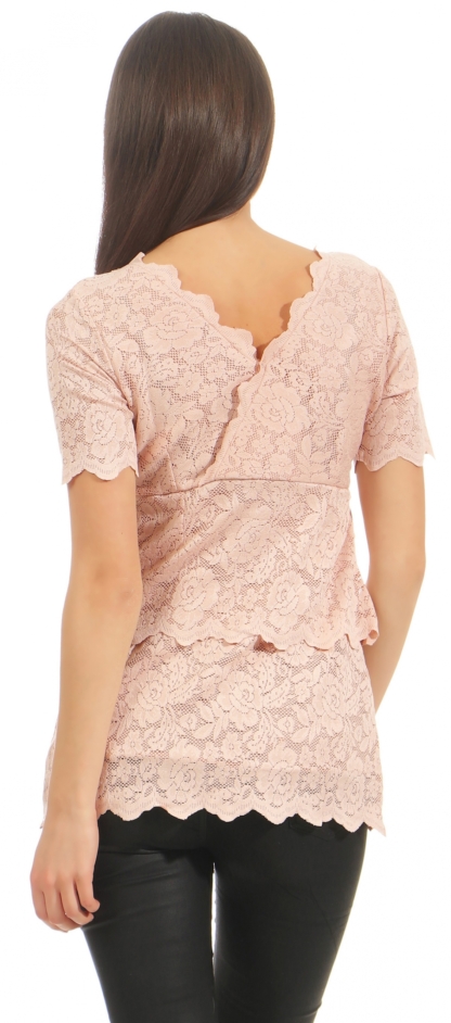 Ashley Brooke Damen Spitzenshirt Shirt Rose V Neck Spitze Damenshirt 34 36 38 – Bild 3