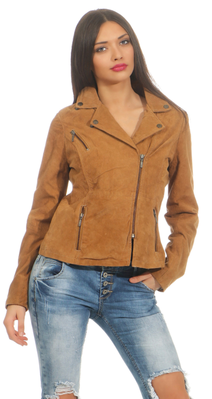 REVERSO Damen Lederjacke Rauleder Lammleder Braun Damenjacke Leder Echtleder – Bild 2