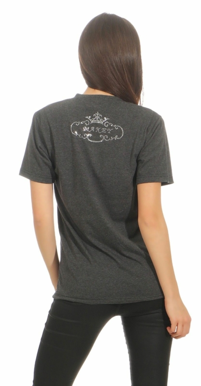 MAKEY Damen T-Shirt Shirt V Neck Schwarz Gitzersteine Buddha Damenshirt M L XL Black – Bild 4