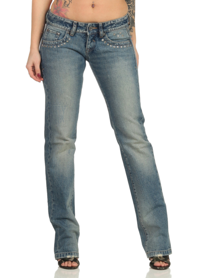 TRIBECA Damen Jeans Strasssteine New York Comfort Straight blau Blue Nieten – Bild 5