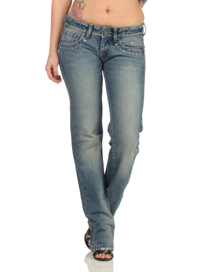 TRIBECA Damen Jeans Strasssteine New York Comfort Straight blau Blue Nieten – Bild 2