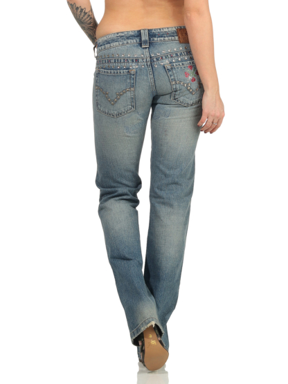 TRIBECA Damen Jeans Strasssteine New York Comfort Straight blau Blue Nieten – Bild 3