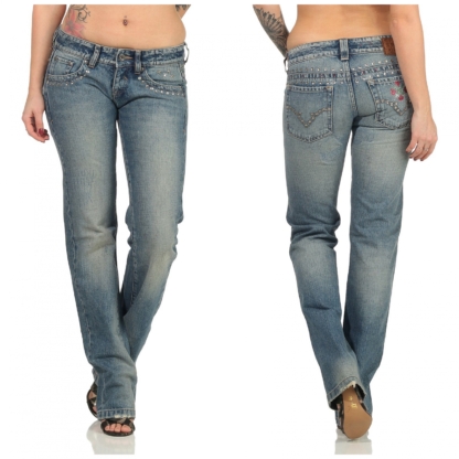 TRIBECA Damen Jeans Strasssteine New York Comfort Straight blau Blue Nieten