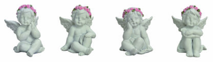 4er-Set Engel Dekoration Weihnachten Figuren sitzend weiß rosa Figur mit Flügeln