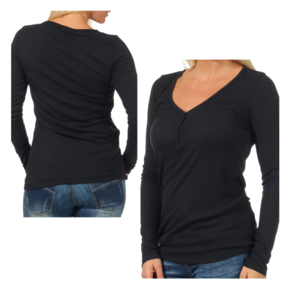 CONLEYS Damen T-Shirt Langarm Shirt V Neck Blau Navy Dunkelblau Damenshirt L XL – Bild 4