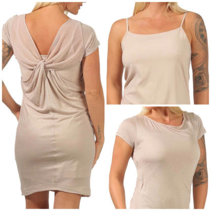PINKO 2 tlg. blickdichtes Kleid Sommerkleid Cocktailkleid Party Rosa Beige XS M – Bild 3