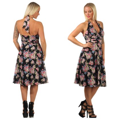 Petit Chou Sommerkleid mit Seide S M 38 Cocktailkleid Kleid schwarz mit Blumen