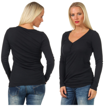 CONLEYS Damen T-Shirt Langarm Shirt V Neck Blau Navy Dunkelblau Damenshirt L XL