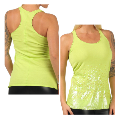 PINKO Top Shirt lime Basic T-Shirt Damen Pailetten Top ohne Arm XS S Unterhemd – Bild 4