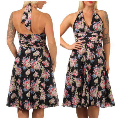 Petit Chou Sommerkleid mit Seide S M 38 Cocktailkleid Kleid schwarz mit Blumen – Bild 2
