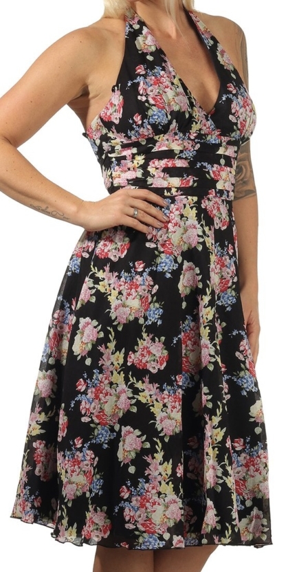 Petit Chou Sommerkleid mit Seide S M 38 Cocktailkleid Kleid schwarz mit Blumen – Bild 3