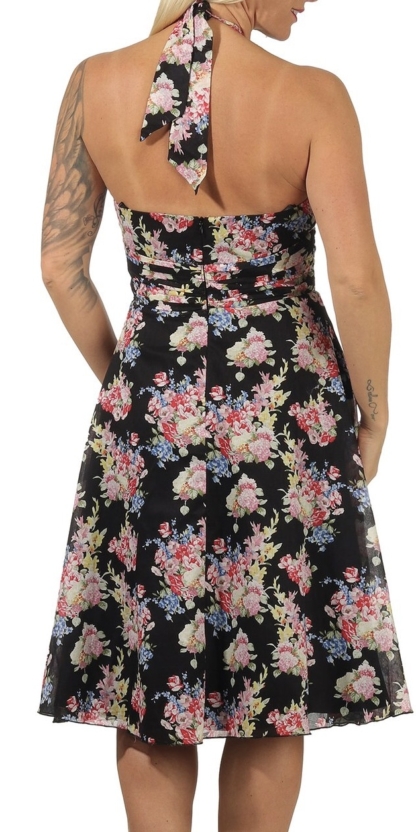 Petit Chou Sommerkleid mit Seide S M 38 Cocktailkleid Kleid schwarz mit Blumen – Bild 4