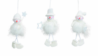 3er-Set Schneemänner Baumschmuck Dekoration Anhänger Figur mit Federn lustig