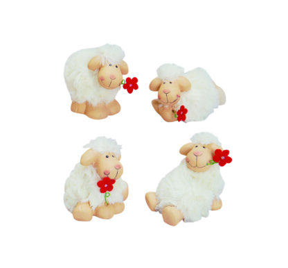 4er-Set Schafe Dekoration Figuren Figur Schaf mit roter Blume lustige Deko