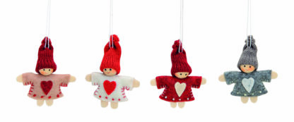 4er-Set Filz Anhänger Kind Baumschmuck Dekoration Anhänger Figur Herz auf Kleid
