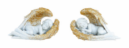 2er-Set Engel Dekoration Weihnachten Figuren liegend weiß gold Figur mit Flügeln