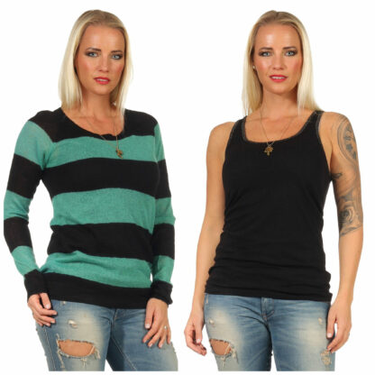 SCOTCH & SODA 2tlg. Strickpullover mit Shirt Pulli Pullover grün schwarz Mohair